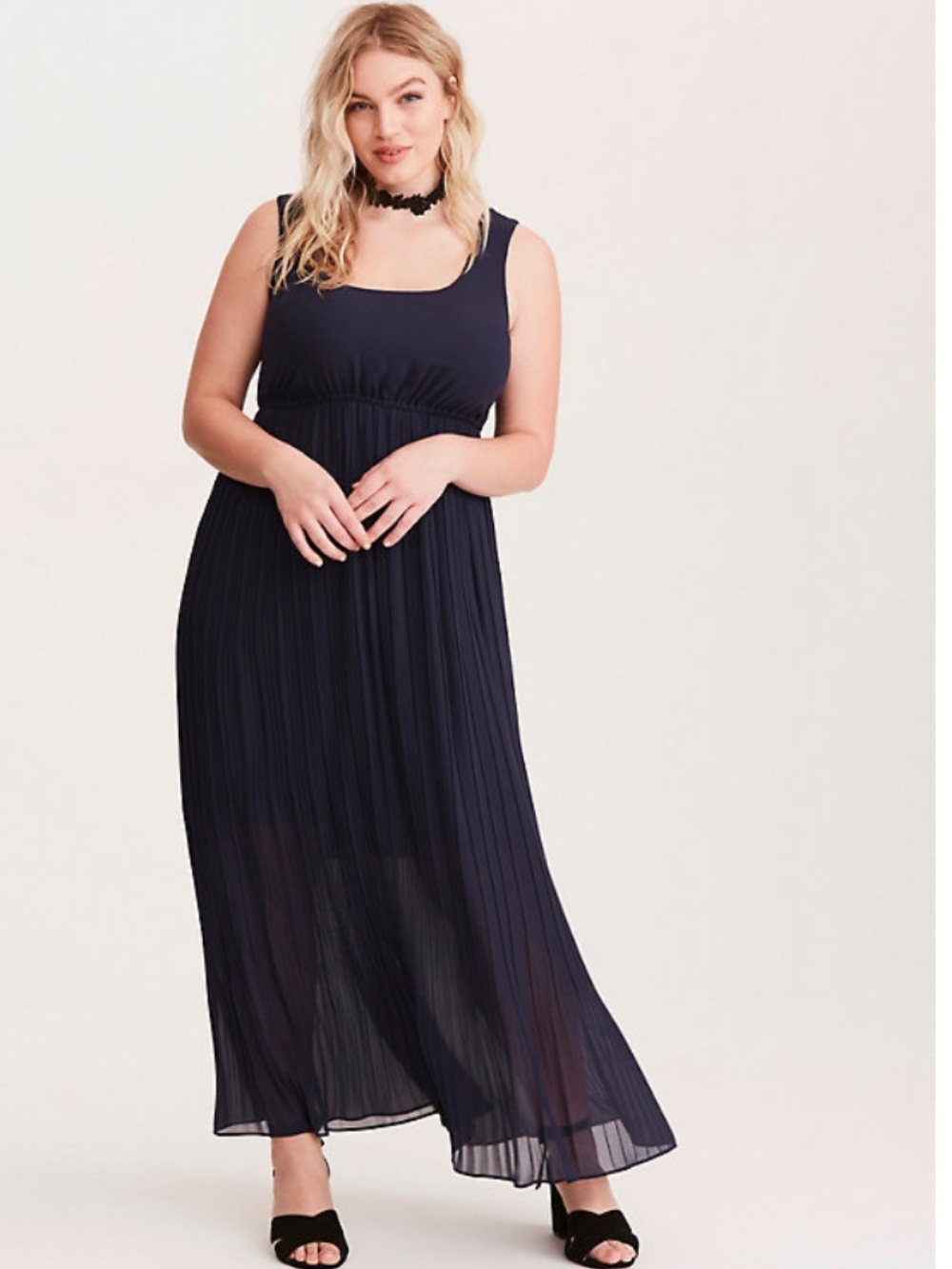 Torrid Navy blue chiffon Pleated Maxi Dress